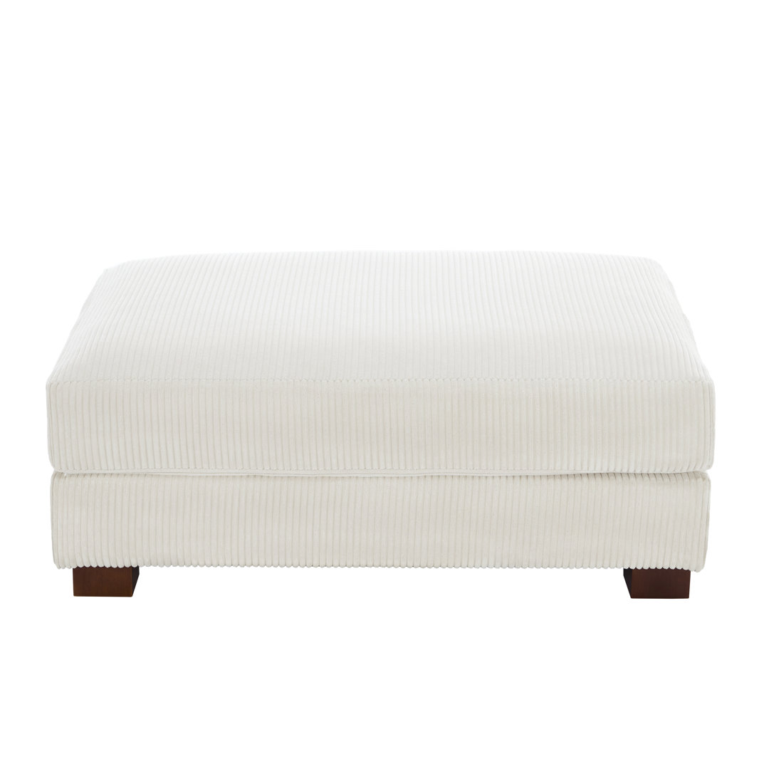 Maelina Upholstered Square Corduroy Ottoman with Solid Wood Legs, Single Ottoman Modular Part For Sectional Sofa